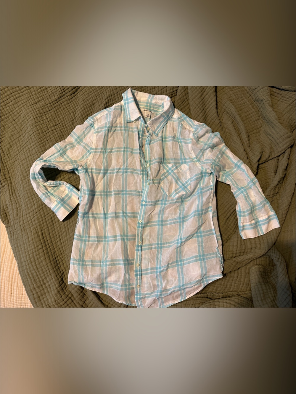 Banana Republic White and Light Blue Plaid Button-Down Shirt